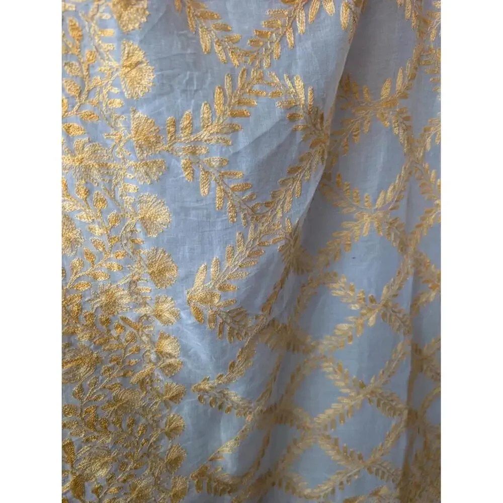 Large Yellow Embroidered Shawl Cloth from India